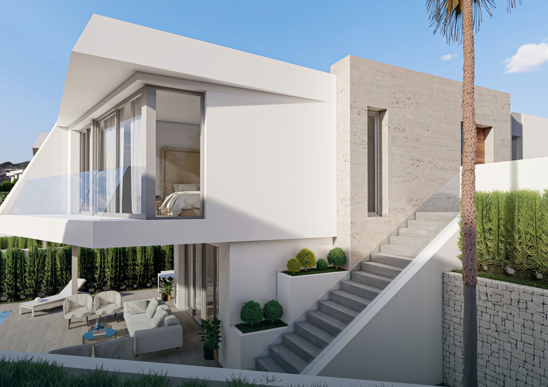 Villa met trap naar het terras